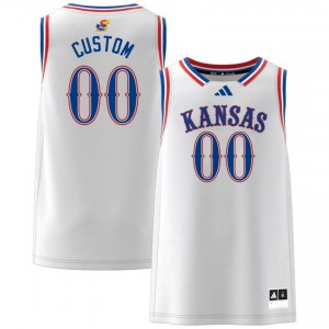 #00 Custom University of Kansas White Men's Jerseys Replica College Basketball 600298-451