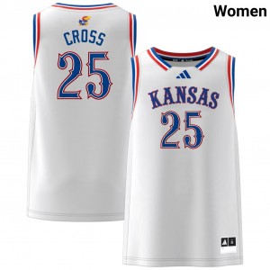 #25 Justin Cross Jayhawks White Women's Jerseys Replica College Basketball 553587-978