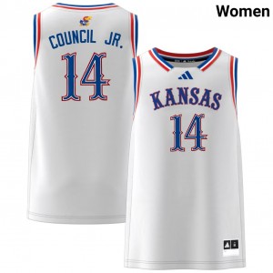 #14 Melvin Council Jr. University of Kansas White Women Jersey Embroidery College Basketball 266157-521
