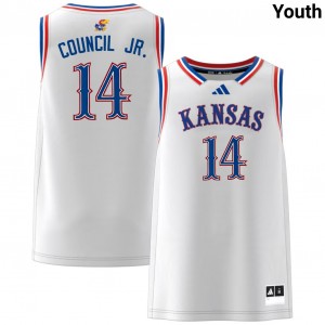 #14 Melvin Council Jr. Kansas White Youth Jersey Official College Basketball 693795-787
